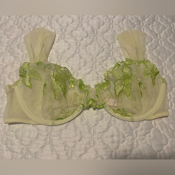 Victoria's Secret Sheer Green Floral Bra, 38C, with matching pantie, size large. - Picture 2 of 15
